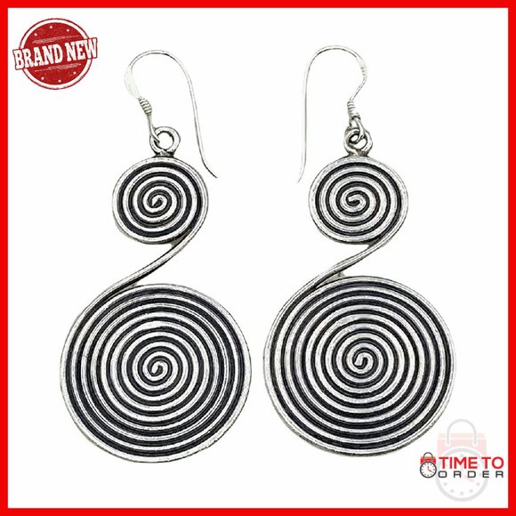 Sterling Silver Boho Dangle Earrings 2 1/8 Long Statement Jewelry